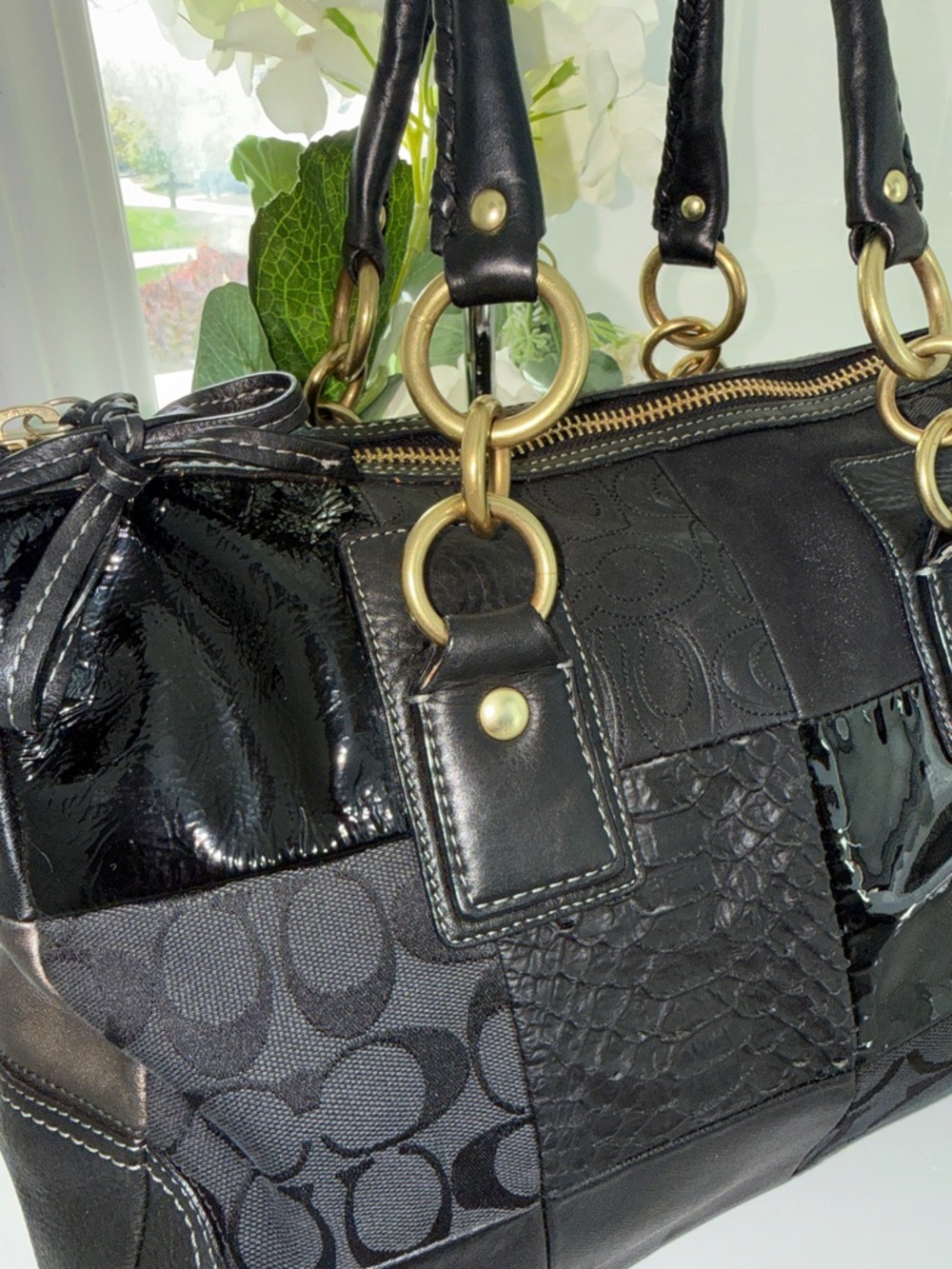 Coach vintage Black Patchwork Tote with Gold-Tone Hardware - Picture 3 of 15